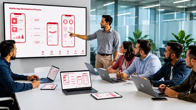 Custom mobile app development process from strategy and UI UX design to deployment and ongoing support - Alive Inc